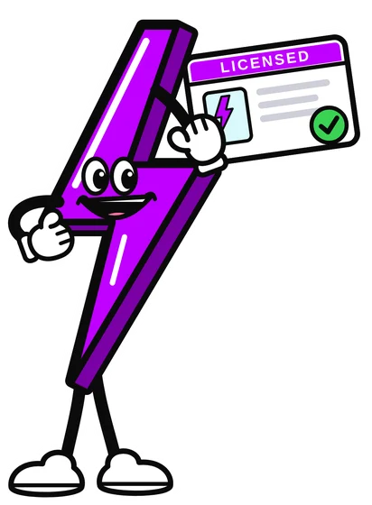 Mascot showing off a Flashpoint license